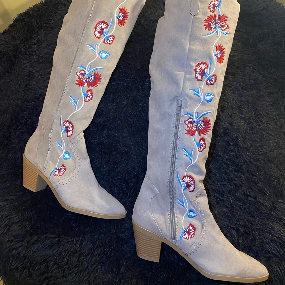 Beige Rare Carlos by Carlos Santana over the knee cowgirl boots